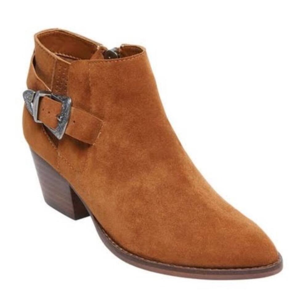 Steve Madden Cassie Bootie Ankle Boots Suede Block Heel Pointed Toe Buckle 6.5